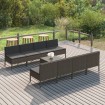 Set de muebles de jardín 9 pzas y cojines ratán sintético gris