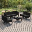 Set de muebles de jardín 8 pzas y cojines ratán sintético negro