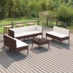 Set muebles de jardín 8 pzas y cojines ratán sintético marrón