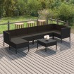 Set de muebles de jardín 8 pzas y cojines ratán sintético negro