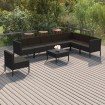 Set de muebles de jardín 9 pzas y cojines ratán sintético negro