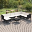 Set muebles de jardín 9 pzas y cojines ratán sintético negro