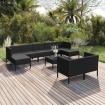 Set muebles de jardín 10 pzas y cojines ratán sintético negro