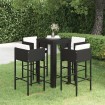 Set muebles bar jardín 5 piezas y cojines ratán sintético negro