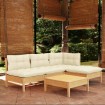 Muebles de jardín 5 piezas cojines madera de pino crema