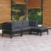 Muebles de jardín 4 pzas con cojines negro madera de pino