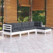 Muebles de jardín 5 pzas con cojines blanco madera de pino