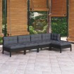 Muebles de jardín 5 pzas con cojines negro madera de pino