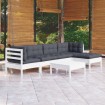 Muebles de jardín 6 pzas con cojines blanco madera de pino