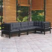 Muebles de jardín 5 pzas con cojines negro madera de pino