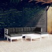 Muebles de jardín 7 pzas con cojines blanco madera de pino