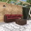 Set muebles de jardín 4 piezas y cojines ratán sintético marrón