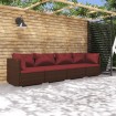 Set muebles de jardín 4 piezas y cojines ratán sintético marrón