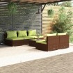 Set muebles de jardín 6 piezas y cojines ratán sintético marrón