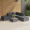 Set de muebles de jardín 6 pzas y cojines ratán sintético gris