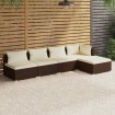 Set muebles de jardín 5 piezas y cojines ratán sintético marrón