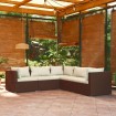 Set muebles de jardín 5 piezas y cojines ratán sintético marrón