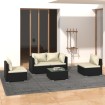 Set muebles de jardín 5 piezas y cojines ratán sintético negro