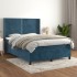 Cama box spring con colchón terciopelo azul oscuro 140x190