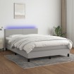 Cama box spring con colchón tela y LED gris claro 140x190 cm