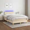 Cama box spring con colchón y LED tela crema 120x200 cm