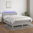 Cama box spring colchón y luces LED tela gris claro 140x200 cm