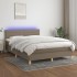 Cama box spring colchón y luces LED tela gris taupe 140x190