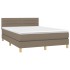 Cama box spring colchón y luces LED tela gris taupe 140x190