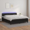 Cama box spring colchón y LED cuero sintético negro 180x200 cm