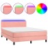 Cama box spring colchón y LED terciopelo rosa 140x200