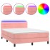 Cama box spring colchón y LED terciopelo rosa 140x200