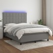 Cama box spring colchón y luces LED tela gris oscuro 140x190 cm