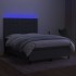 Cama box spring colchón y luces LED tela gris oscuro 140x190