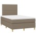 Cama box spring con colchón y LED tela gris taupe 120x200