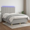 Cama box spring colchón y luces LED tela gris claro 140x190 cm