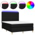 Cama box spring colchón y luces LED tela negro 140x200