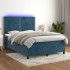 Cama box spring colchón y LED terciopelo azul oscuro 140x190