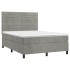 Cama box spring colchón y LED terciopelo gris claro 140x190