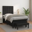 Cama box spring con colchón cuero sintético negro 100x200 cm