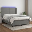 Cama box spring colchón y luces LED tela gris oscuro 140x200 cm