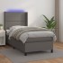 Cama box spring colchón y LED cuero sintético gris 100x200