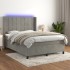 Cama box spring colchón y LED terciopelo gris claro 140x190