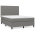 Cama box spring con colchón tela gris oscuro 140x200