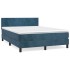 Cama box spring con colchón terciopelo azul oscuro 140x190