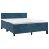 Cama box spring con colchón terciopelo azul oscuro 140x190