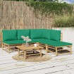 Set de muebles de jardín 6 piezas bambú con cojines verde