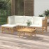 Set de muebles de jardín 5 piezas bambú y cojines blanco