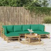 Set de muebles de jardín 7 piezas bambú con cojines verde