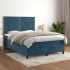 Cama box spring con colchón terciopelo azul oscuro 140x190