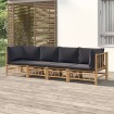 Set de muebles de jardín 4 piezas bambú con cojines gris oscuro